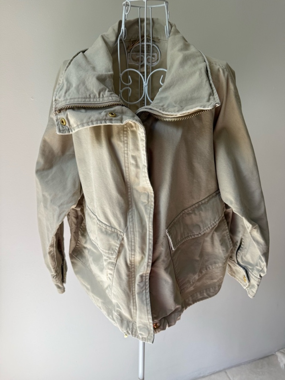 Michael Kors Utility Jacket Gold Hardware Cotton Beige Coat Size M